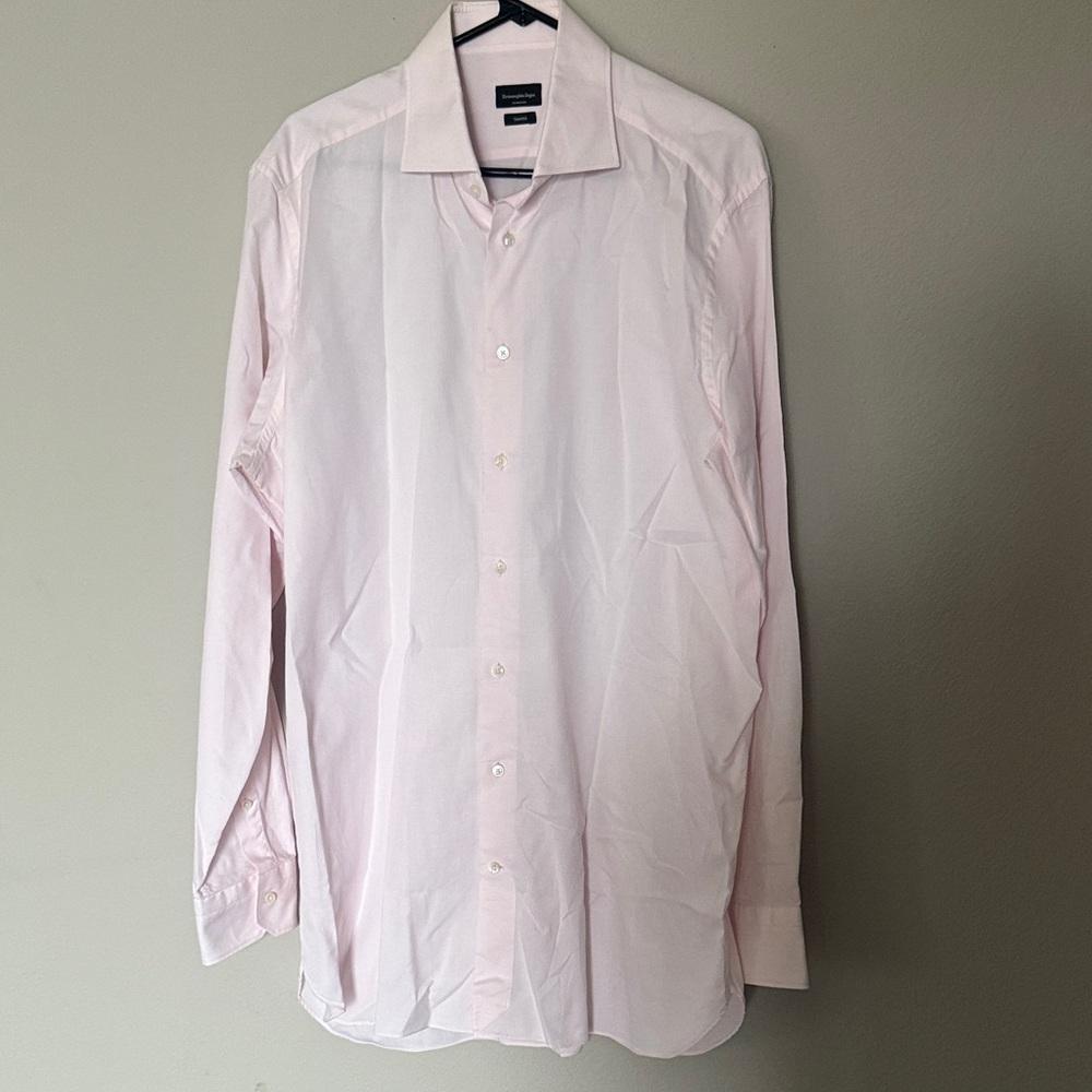 Ermenegildo Zegna Trofeo Luxury Men’s Light Pink Dress Shirt Sz Medium - Picture 5 of 9